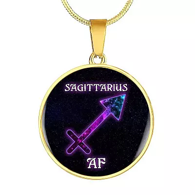 Sagittarius AF Funny Aquarius Zodiac Birthday Gifts Galaxy Circle Pendant Necklace - Circle Luxury Necklace (Gold Plated)
