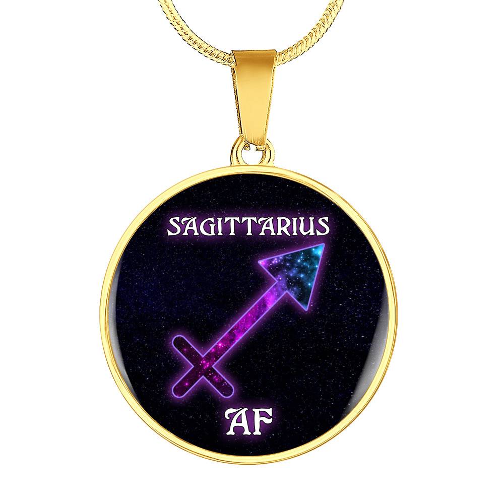 Sagittarius AF Funny Aquarius Zodiac Birthday Gifts Galaxy Circle Pendant Necklace - Circle Luxury Necklace (Gold Plated)