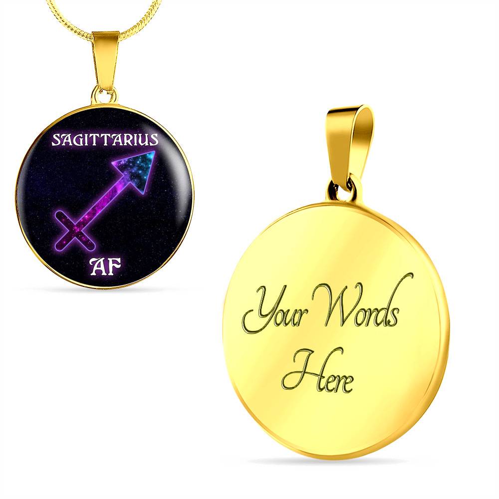 Sagittarius AF Funny Aquarius Zodiac Birthday Gifts Galaxy Circle Pendant Necklace - Circle Luxury Necklace (Gold Plated)