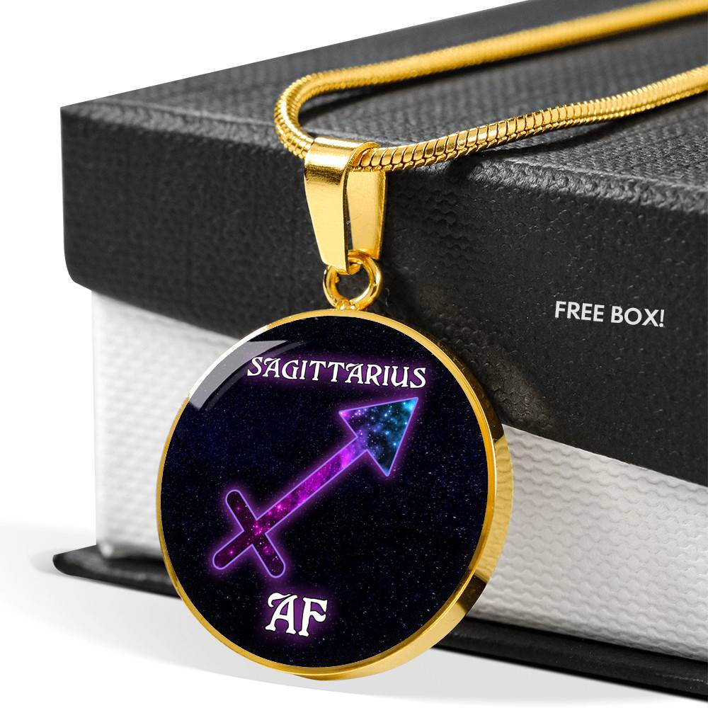 Sagittarius AF Funny Aquarius Zodiac Birthday Gifts Galaxy Circle Pendant Necklace - Circle Luxury Necklace (Gold Plated)