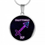 Sagittarius AF Funny Aquarius Zodiac Birthday Gifts Galaxy Circle Pendant Necklace - Circle Luxury Necklace (Silver)
