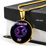 Cancer AF Funny Cancer Zodiac Birthday Gifts Galaxy Circle Pendant Necklace - Circle Luxury Necklace (Gold Plated)