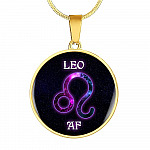 Leo AF Funny Leo Zodiac Birthday Gifts Galaxy Circle Pendant Necklace - Circle Luxury Necklace (Gold Plated)