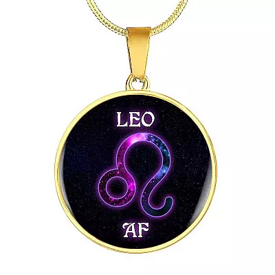 Leo AF Funny Leo Zodiac Birthday Gifts Galaxy Circle Pendant Necklace - Circle Luxury Necklace (Gold Plated)