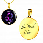 Leo AF Funny Leo Zodiac Birthday Gifts Galaxy Circle Pendant Necklace - Circle Luxury Necklace (Gold Plated)