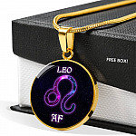 Leo AF Funny Leo Zodiac Birthday Gifts Galaxy Circle Pendant Necklace - Circle Luxury Necklace (Gold Plated)