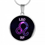 Leo AF Funny Leo Zodiac Birthday Gifts Galaxy Circle Pendant Necklace - Circle Luxury Necklace (Silver)