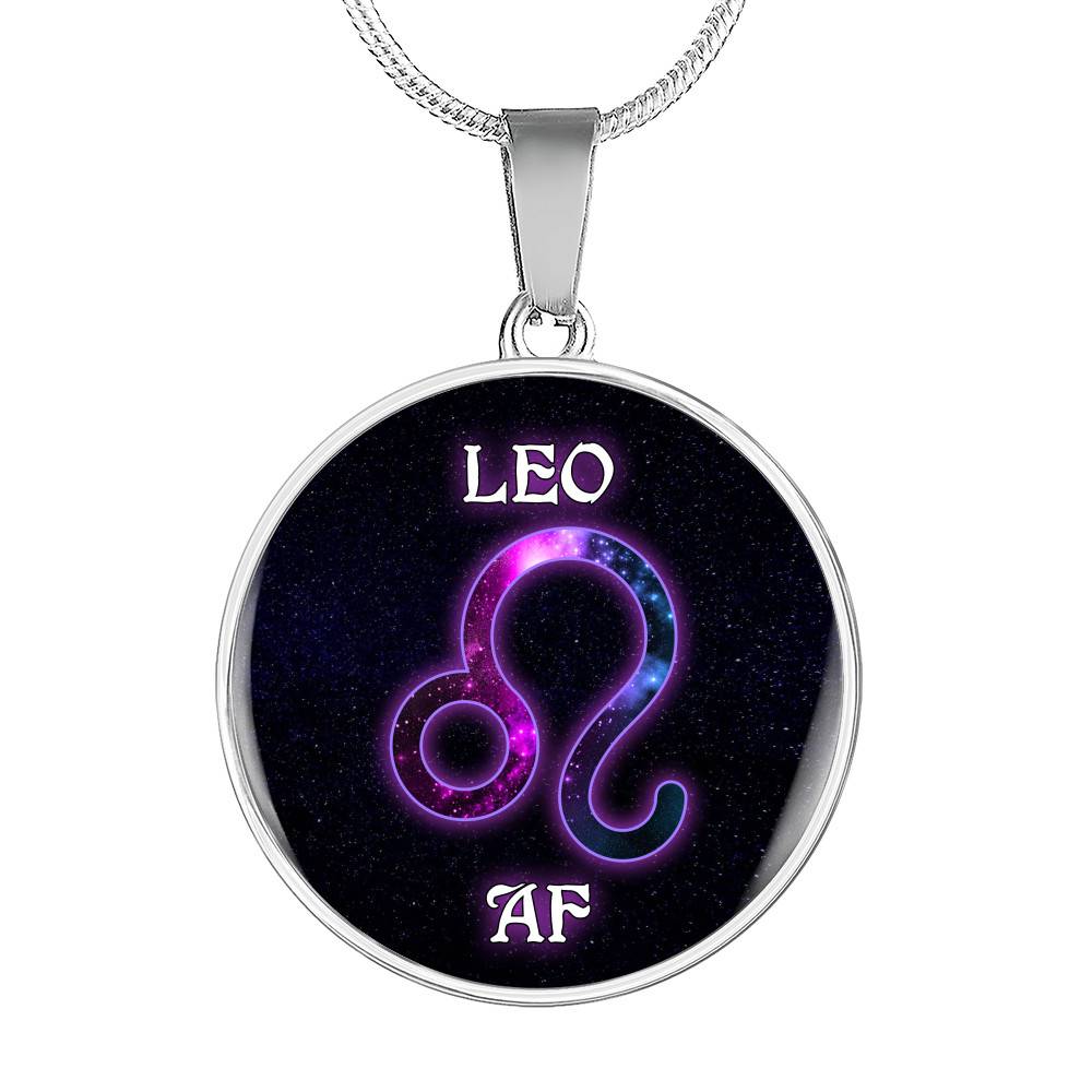 Leo AF Funny Leo Zodiac Birthday Gifts Galaxy Circle Pendant Necklace - Circle Luxury Necklace (Silver)