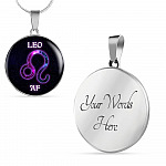 Leo AF Funny Leo Zodiac Birthday Gifts Galaxy Circle Pendant Necklace - Circle Luxury Necklace (Silver)