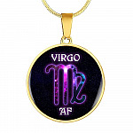 Virgo AF Funny Virgo Zodiac Birthday Gifts Galaxy Circle Pendant Necklace - Circle Luxury Necklace (Gold Plated)