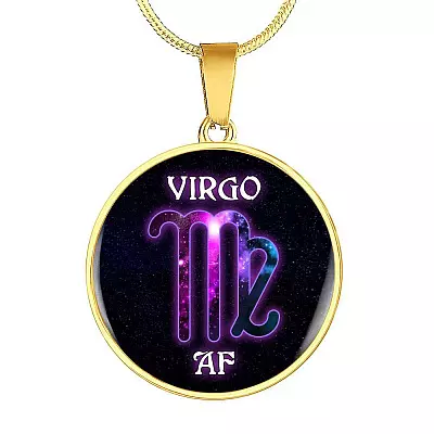 Virgo AF Funny Virgo Zodiac Birthday Gifts Galaxy Circle Pendant Necklace - Circle Luxury Necklace (Gold Plated)