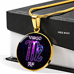 Virgo AF Funny Virgo Zodiac Birthday Gifts Galaxy Circle Pendant Necklace - Circle Luxury Necklace (Gold Plated)