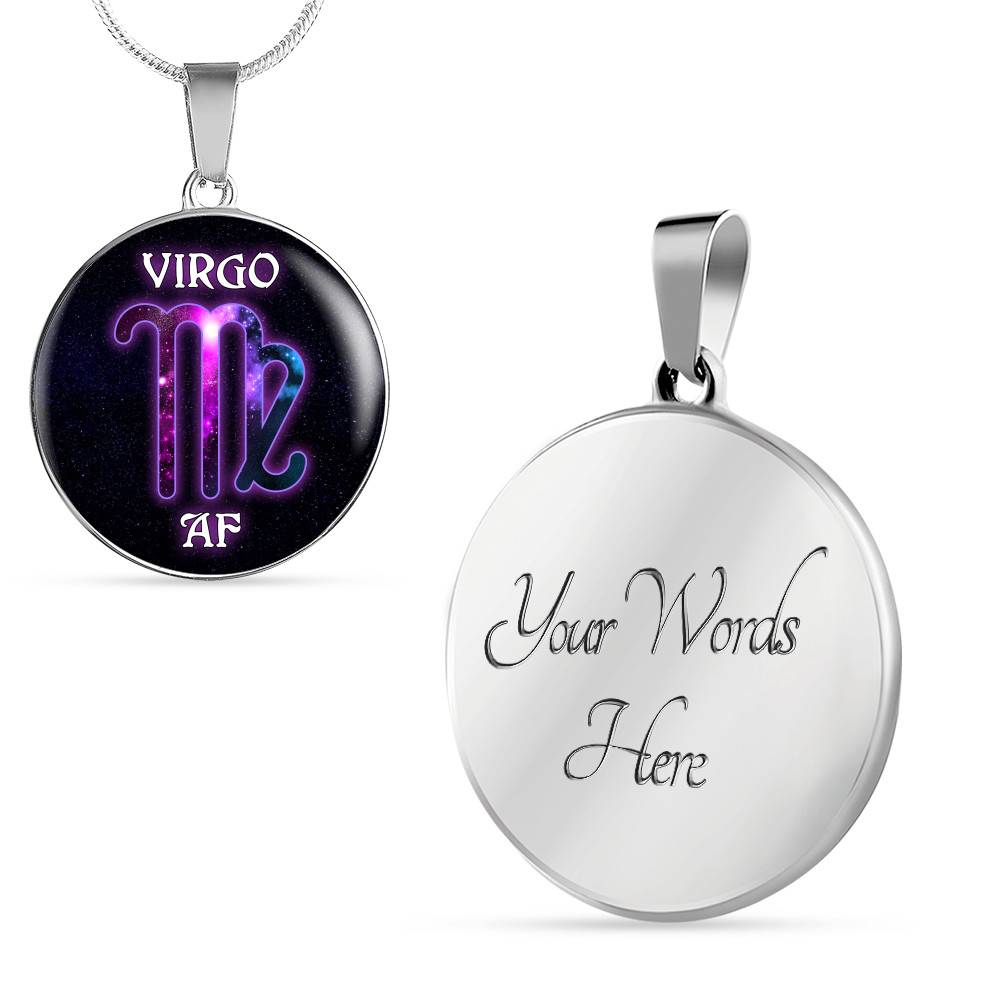 Virgo AF Funny Virgo Zodiac Birthday Gifts Galaxy Circle Pendant Necklace - Circle Luxury Necklace (Silver)