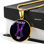 Pisces AF Funny Pisces Zodiac Birthday Gifts Galaxy Circle Pendant Necklace - Circle Luxury Necklace (Gold Plated)