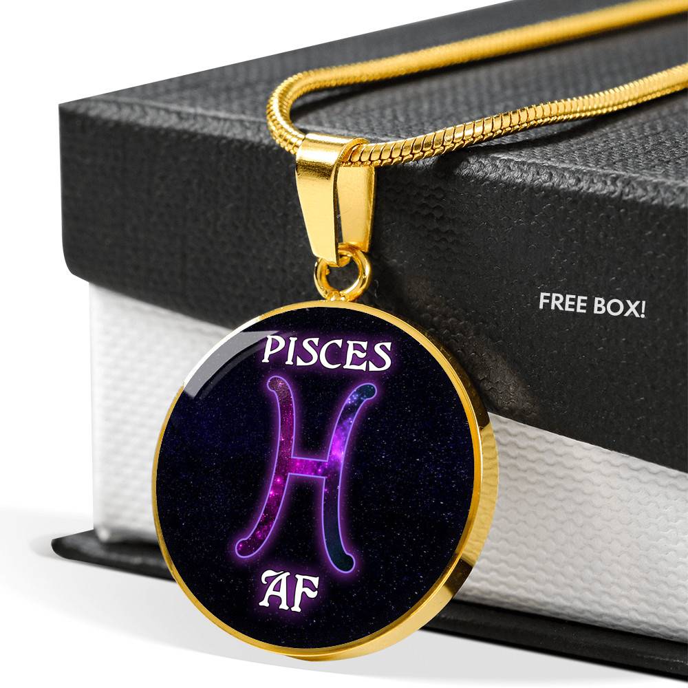 Pisces AF Funny Pisces Zodiac Birthday Gifts Galaxy Circle Pendant Necklace - Circle Luxury Necklace (Gold Plated)