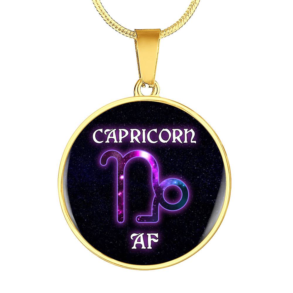 Capricorn AF Funny Capricorn Zodiac Birthday Gifts Galaxy Circle Pendant Necklace - Circle Luxury Necklace (Gold Plated)