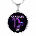 Capricorn AF Funny Capricorn Zodiac Birthday Gifts Galaxy Circle Pendant Necklace - Circle Luxury Necklace (Silver)