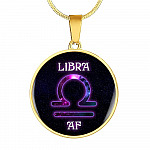 Libra AF Funny Libra Zodiac Birthday Gifts Galaxy Circle Pendant Necklace - Circle Luxury Necklace (Gold Plated)