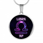 Libra AF Funny Libra Zodiac Birthday Gifts Galaxy Circle Pendant Necklace - Circle Luxury Necklace (Silver)