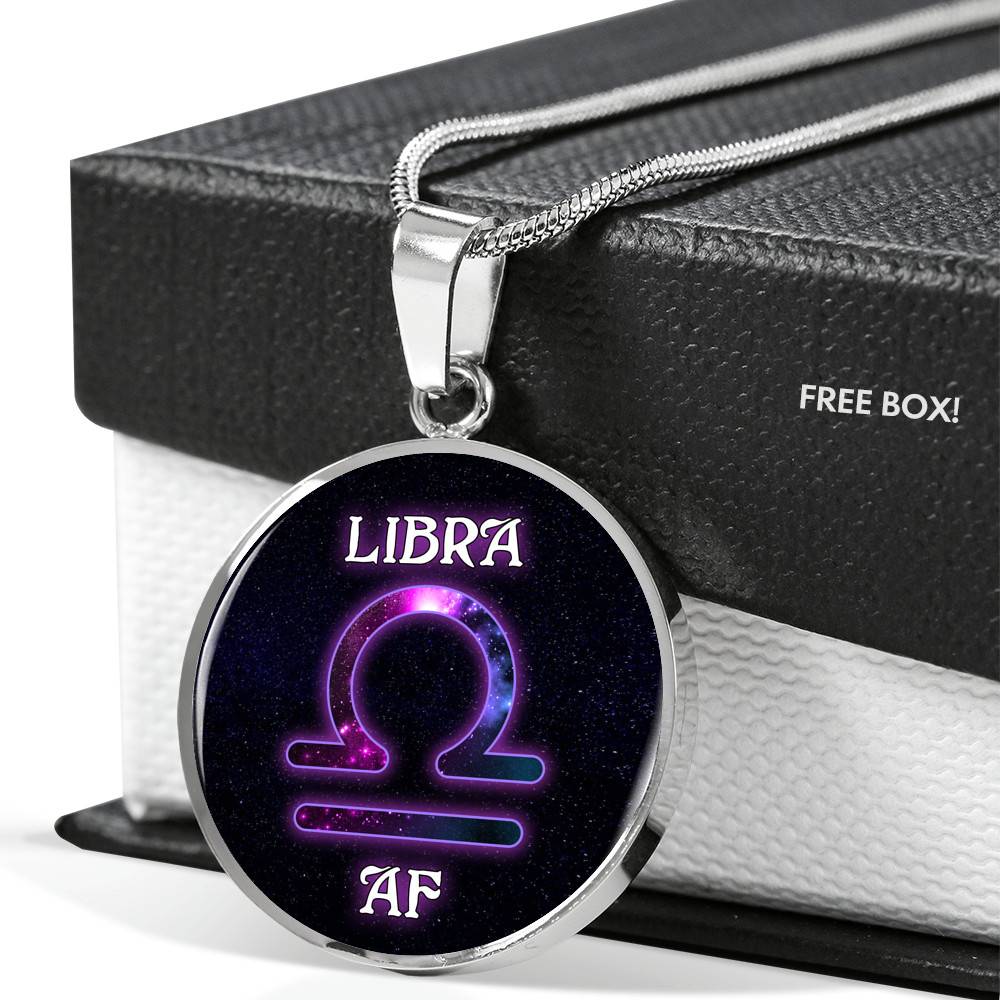 Libra AF Funny Libra Zodiac Birthday Gifts Galaxy Circle Pendant Necklace - Circle Luxury Necklace (Silver)