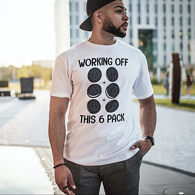 Alternative view of Working Off This 6 Pack Oreos Cookie Funny Fitness T-shirt - V-neck - Funny Gym Lover Shirt