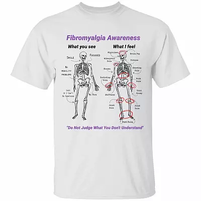 Fibromyalgia Awareness What You See What I Feel Skeleton T-Shirt - V-neck - Fibromyalgia Shirt, White, Unisex T-Shirt