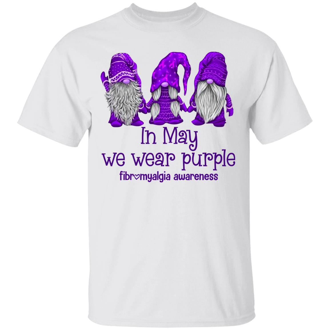Gnomes In May We Wear Purple Fibromyalgia Awareness Month Bright T-shirt - V-neck, White, Unisex T-Shirt