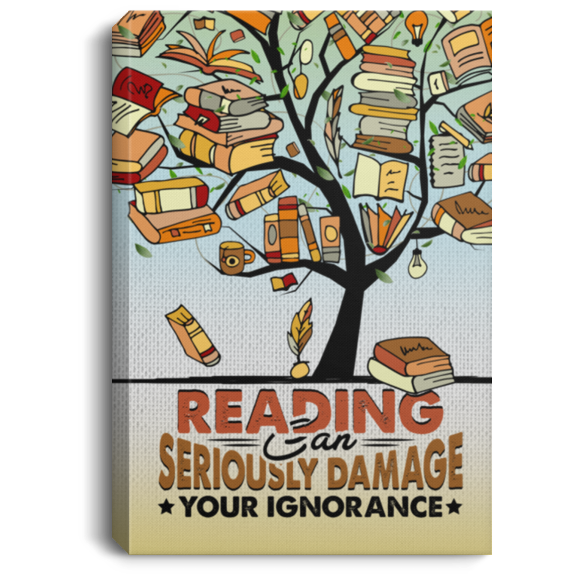 Reading Can Serious Damage Your Ignorance Framed Canvas Prints - Unframed Poster - Home Decor Wall Art, White, 0.75'' Framed Canvas