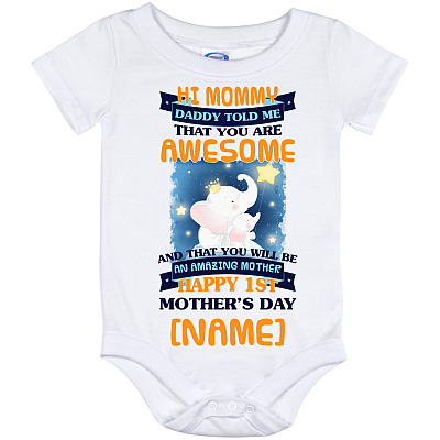 Alternative view of Personalized Hi Mommy Daddy Told Me That You're Awesome Baby Onesie - Baby Infant Bodysuit