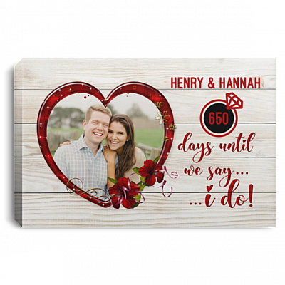 Custom Photo Day Until We Say I Do Wrapped Framed Canvas Prints - Unframed Poster - Home Decor Wall Art, White, 0.75'' Framed Canvas