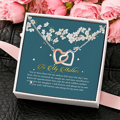 Alternative view of To My Mother I Will Always Be by Your Side Happy Mothers Day Gifts Interlocking Heart Pendant Necklace