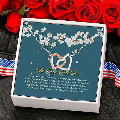 To My Mother I Will Always Be by Your Side Happy Mothers Day Gifts Interlocking Heart Pendant Necklace