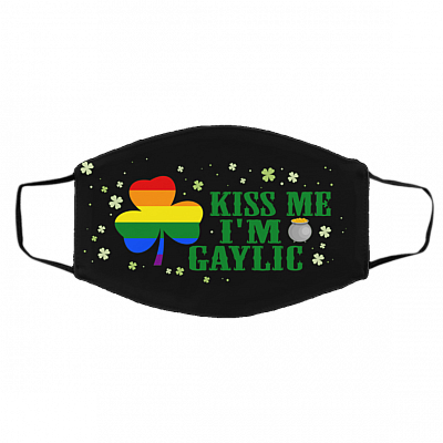 Kiss Me Im Irish Gaylic Proud Lgbt Irish Shamrock St Patrick's Day 2021 Washable Reusable Face Mask, Black, Cloth Face Cover – Medium/Large