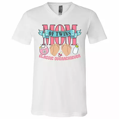Mom of Twins Tshirt Vneck, White, V-Neck T-Shirt