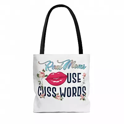 Alternative view of Real Moms Use Cuss Words Funny Mothers Day Gift Ideas AOP Tote Bag - Reusable Grocery Shopping Bag