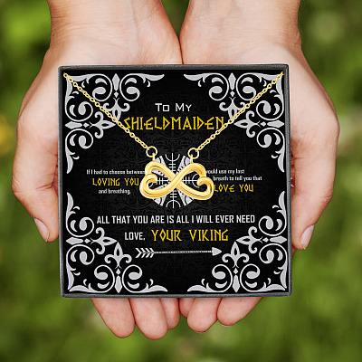 Alternative view of To My Shieldmaiden If I Had To Choose Between Loving You And Breathing Infinity Heart Pendant Necklace