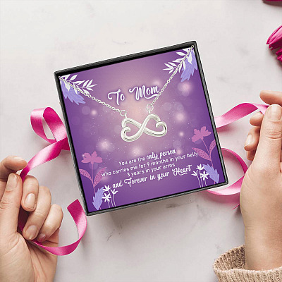 Alternative view of To Mom You Are The Only Person Who Carries Me For 9 Months Infinity Heart Pendant Necklace