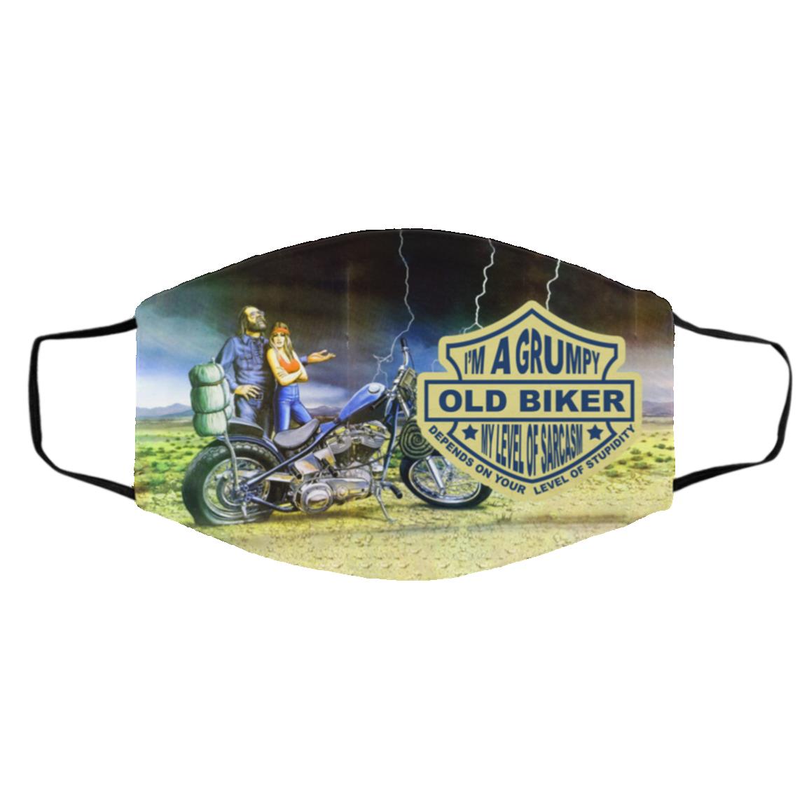 I'm Am Grumpy Old Biker, White, Cloth Face Cover – Medium/Large