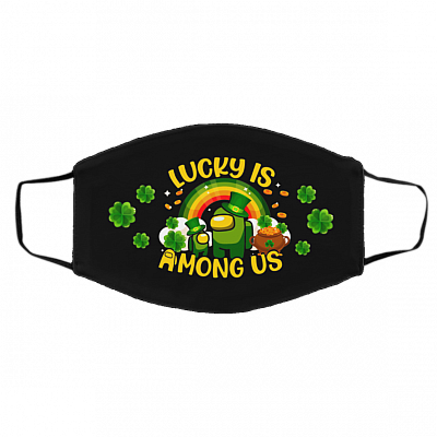 Lucky Is A-Mong Us St Patrick's Day Washable Reusable Custom Printed Cloth Face Mask Cover, Black, Cloth Face Cover – Medium/Large