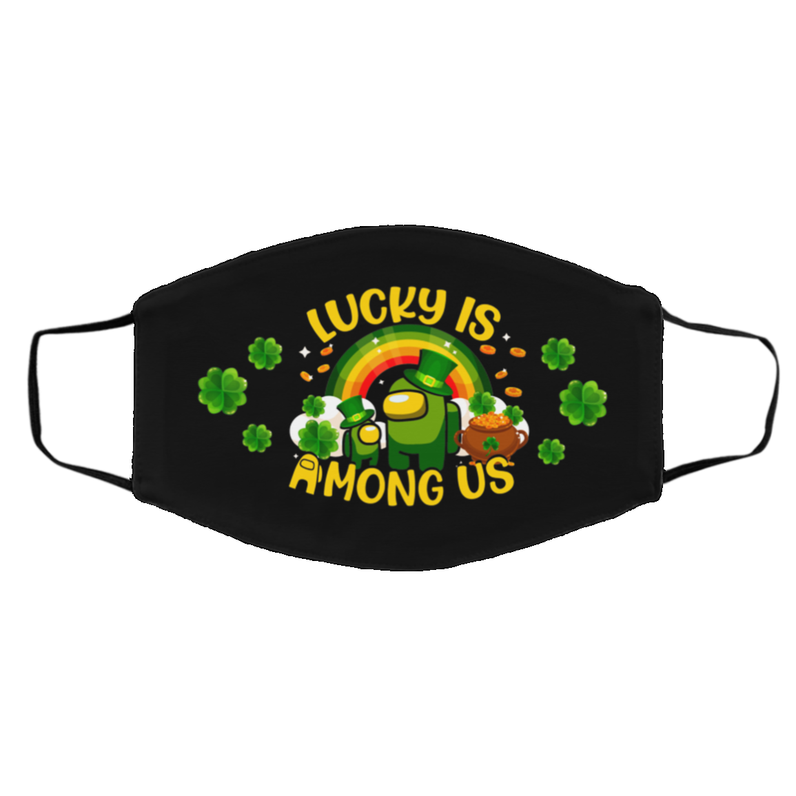 Lucky Is A-Mong Us St Patrick's Day Washable Reusable Custom Printed Cloth Face Mask Cover, Black, Cloth Face Cover – Medium/Large