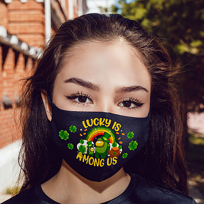 Alternative view of Lucky Is A-Mong Us St Patrick's Day Washable Reusable Custom Printed Cloth Face Mask Cover