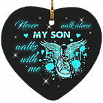 Never Walk Alone My Son Walks with Me Angel Wings Sneaker Decorative Ornament Keepsake - Holiday Flat Heart Ornament, White, Heart Ornament