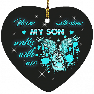 Never Walk Alone My Son Walks with Me Angel Wings Sneaker Decorative Ornament Keepsake - Holiday Flat Heart Ornament, White, Heart Ornament
