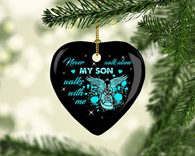 Alternative view of Never Walk Alone My Son Walks With Me Angel Wings Sneaker Decorative Ornament Keepsake - Holiday Flat Heart Ornament