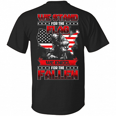 We Stand For The Flag We Kneel For The Fallen Print On Back only - Plain Front T-Shirt - Vietnam Veteran T-Shirt, Black, Unisex T-Shirt