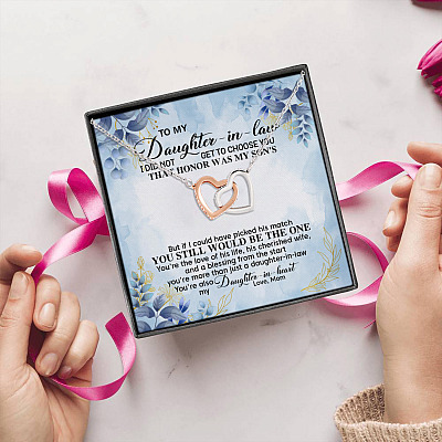 Alternative view of To My Daughter In Law I Did Not Get To Choose You That Honor Was My Son Interlocking Hearts Pendant Necklace