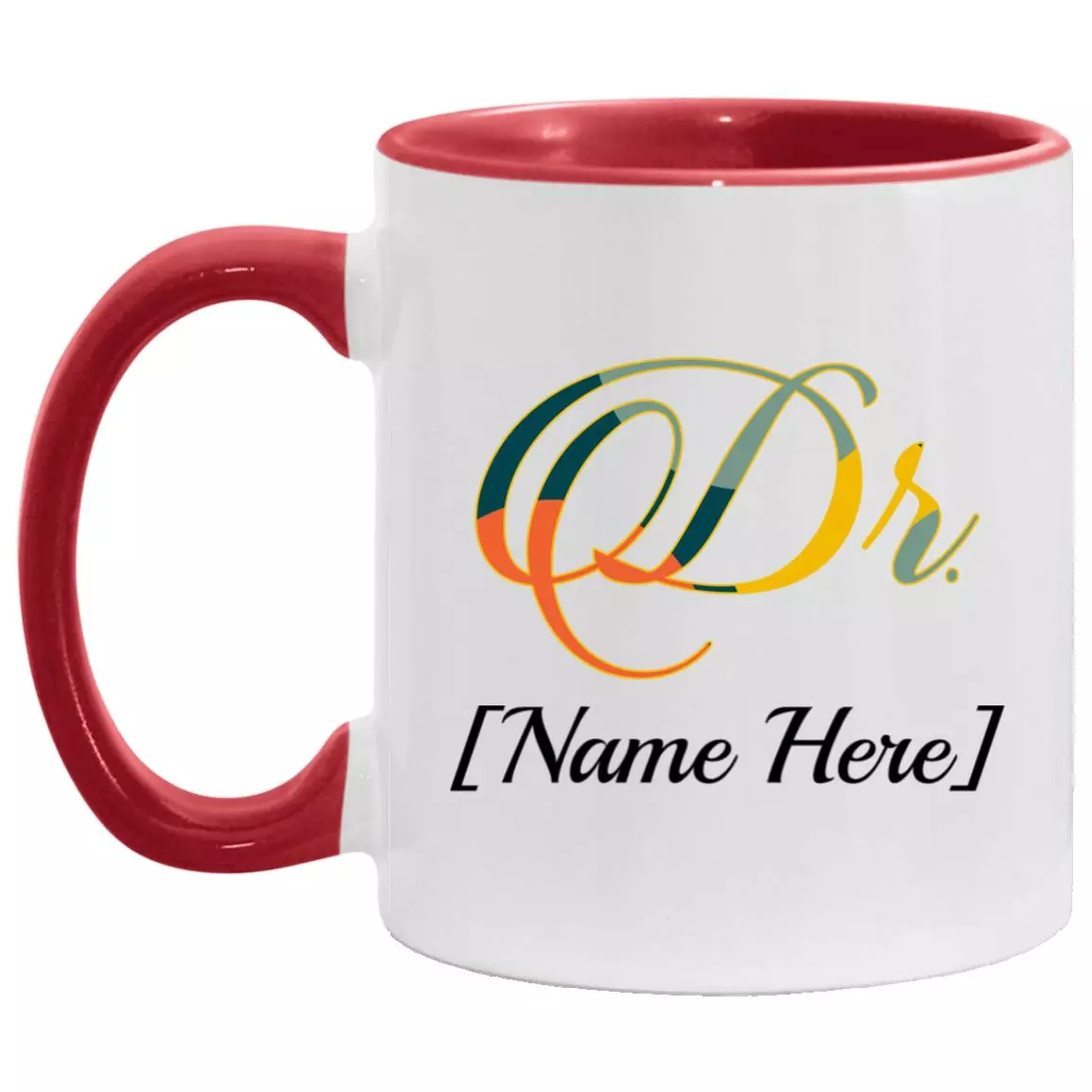 Personalized Dr Name, White/Red, 11 oz. Accent Mug