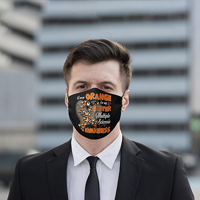 Alternative view of I Wear Orange for My Sister Multiple Sclerosis Washable Reusable Custom Printed Cloth Face Mask Cover