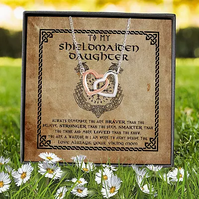 From Mom To My Shieldmaiden Daughter Always Remember You Are Braver Than You Believe Interlocking Hearts Necklace