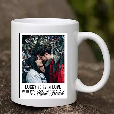 Custom Photo Lucky to Be in Love with My Best Friend Ceramic Coffee Mug - Water Bottle - Color Changing Mug